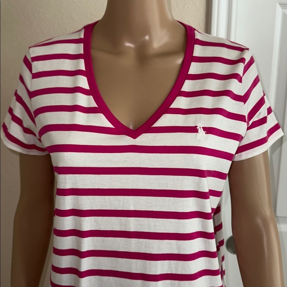 NWT RALPH LAUREN Pink and White Striped Tee Size M. - Picture 3 of 14